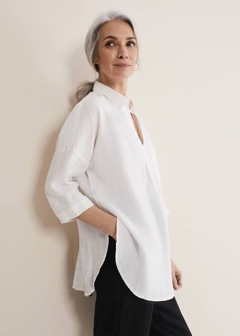 Phase Eight Cynthia Linen Shirts White Canada | BWZONJ-185